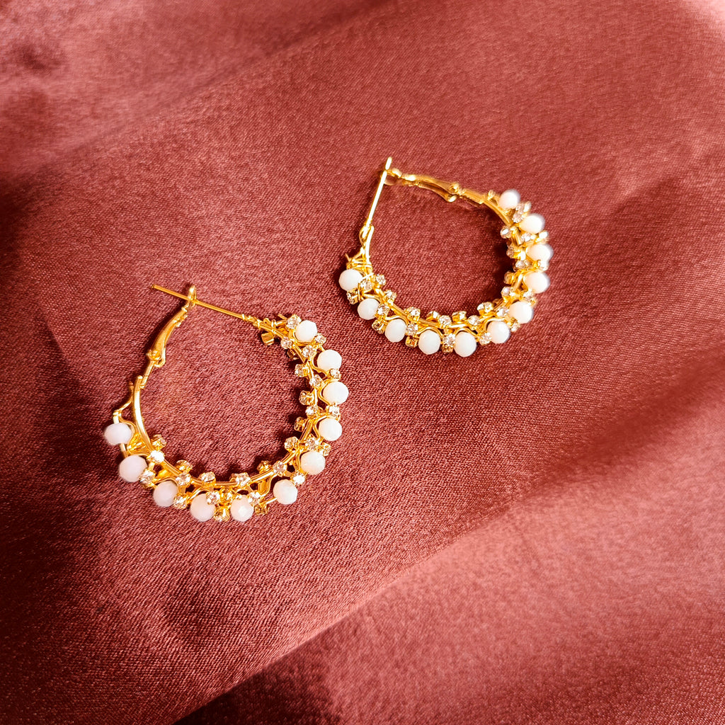 JJ Gold & White Hoop Earrings – Moonlight Glam Design