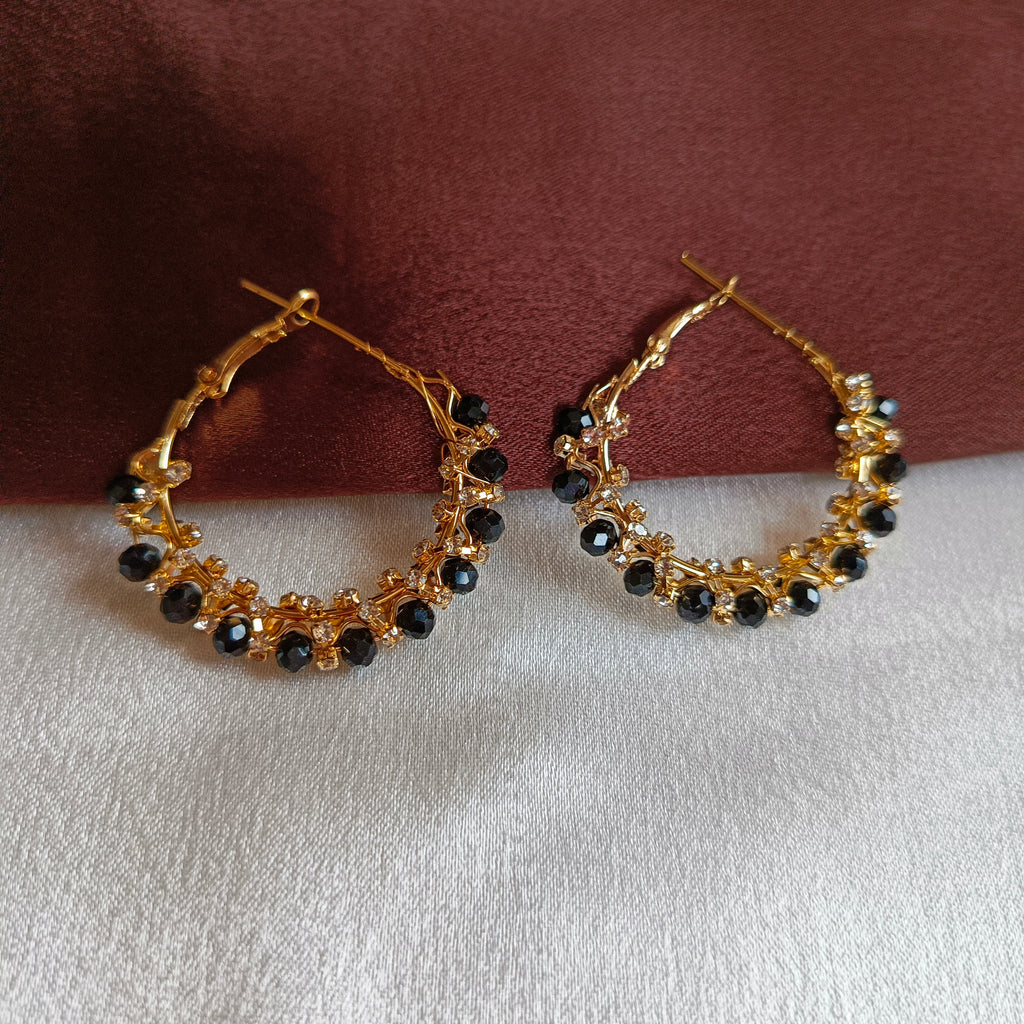 JJ Gold & Black Hoop Earrings – Midnight Charm Design