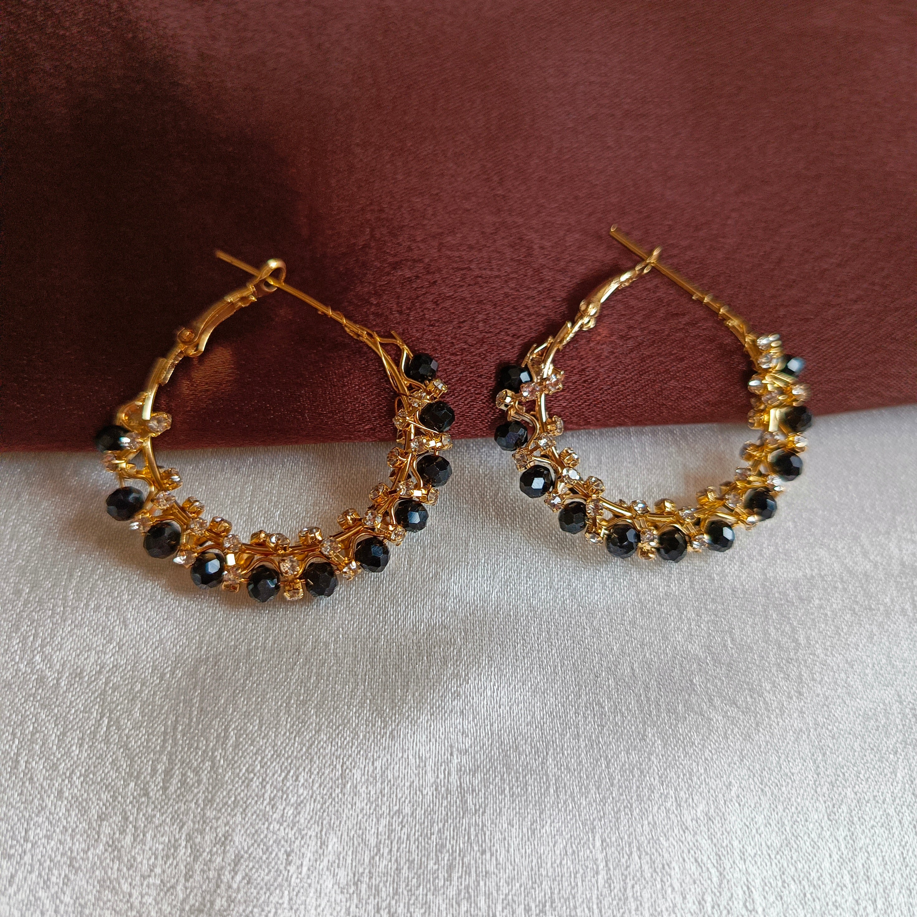 JJ Gold & Black Hoop Earrings – Midnight Charm Design