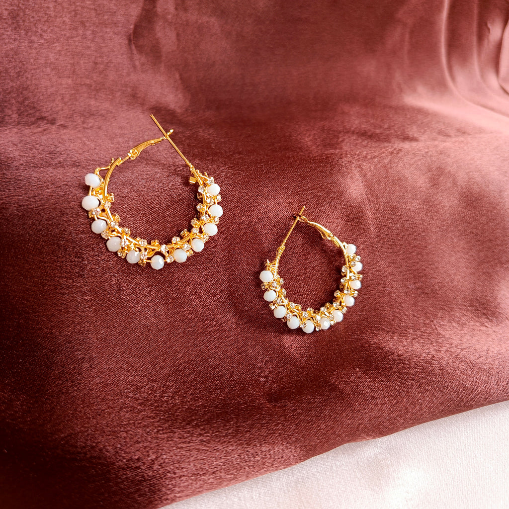 JJ Gold & White Hoop Earrings – Moonlight Glam Design