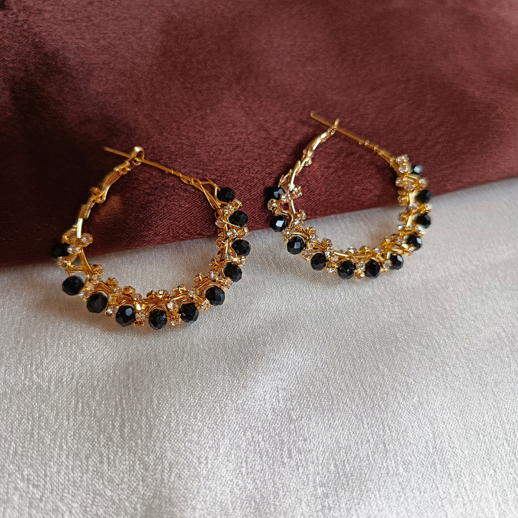 JJ Gold & Black Hoop Earrings – Midnight Charm Design