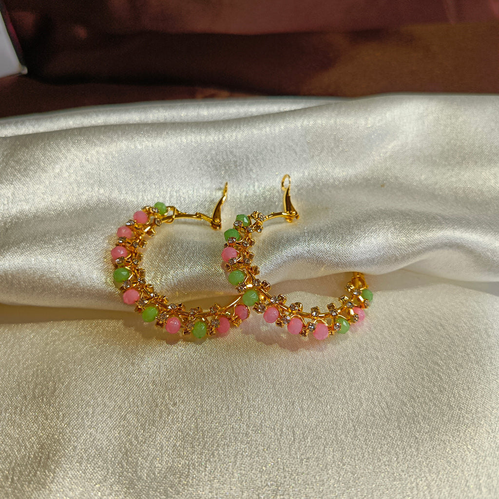 JJ Gold Plated Hoop Earrings – Blossom Bead Design