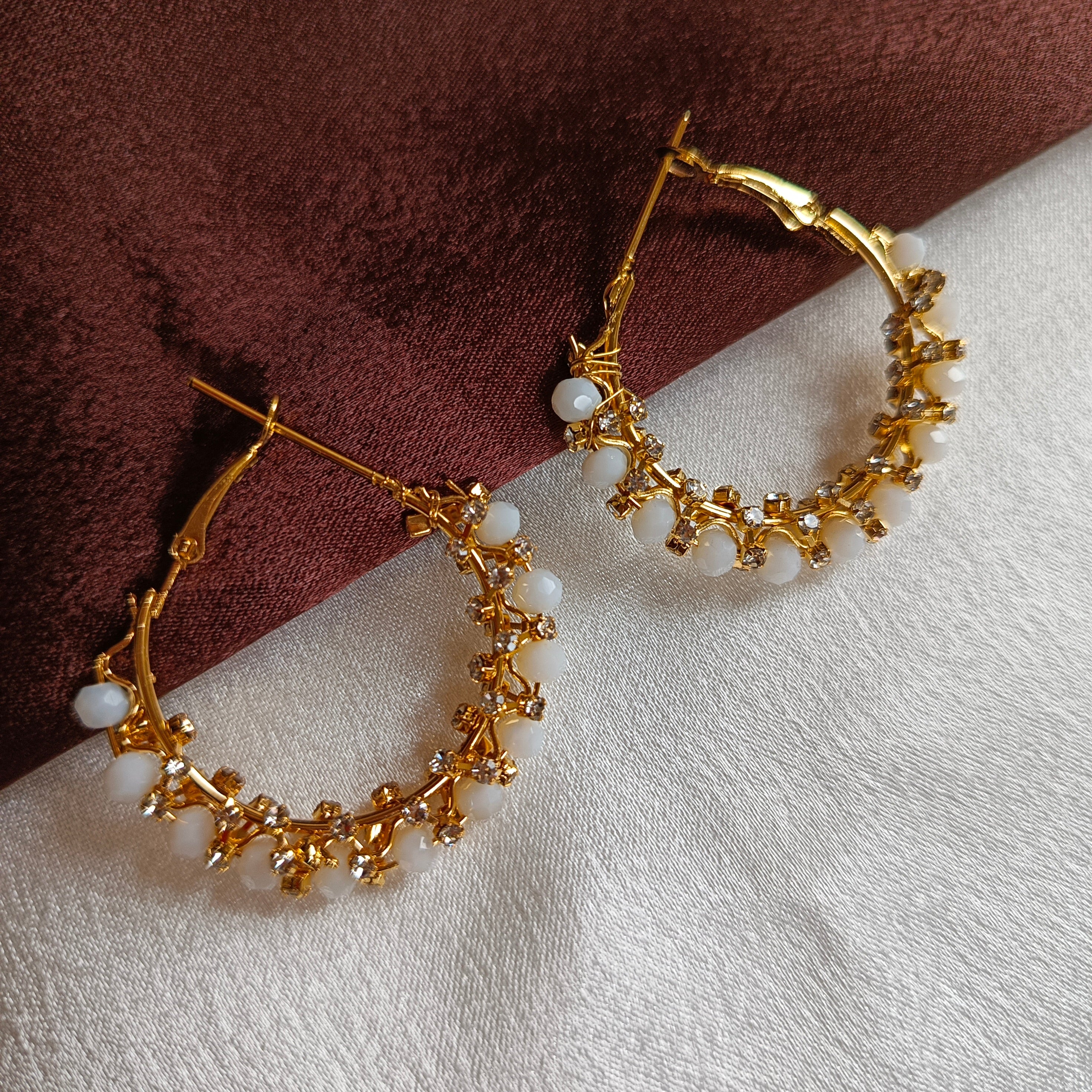 JJ Gold & White Hoop Earrings – Moonlight Glam Design