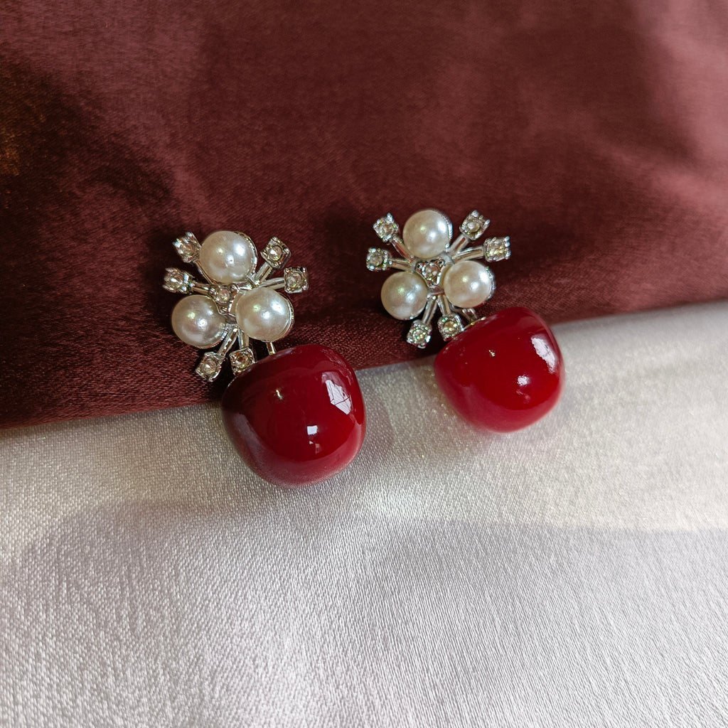 JJ Pearl & Red Drop Earrings – Ruby Bloom Design
