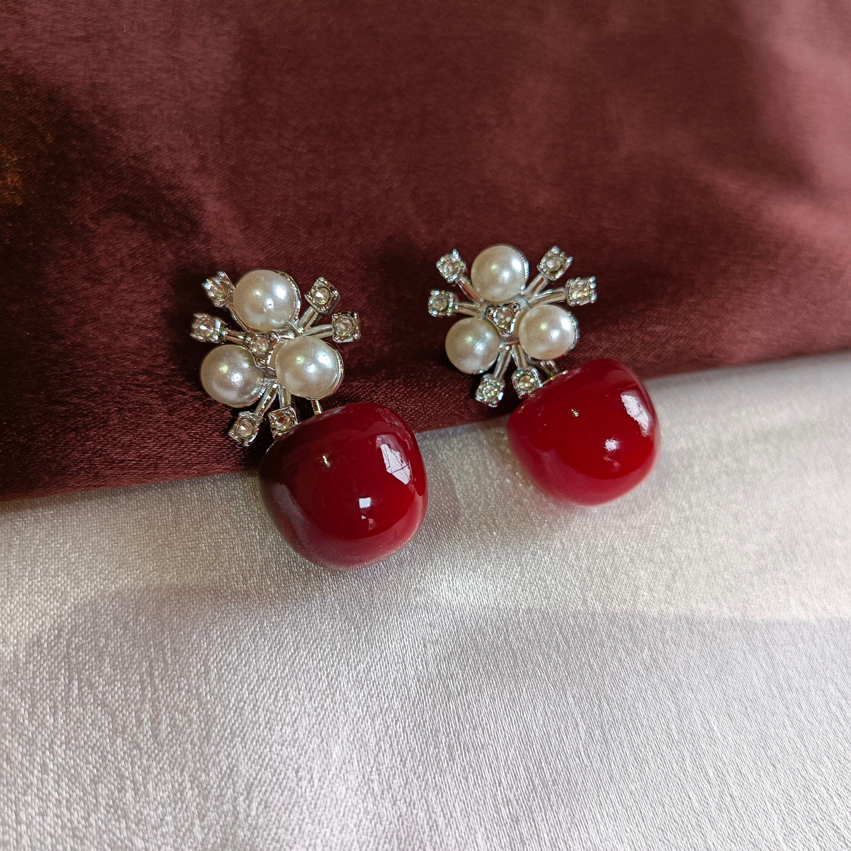 JJ Pearl & Red Drop Earrings – Ruby Bloom Design